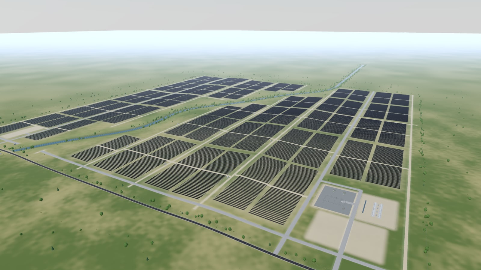 The Prairie Ridge array, battery yard, and collector substation
